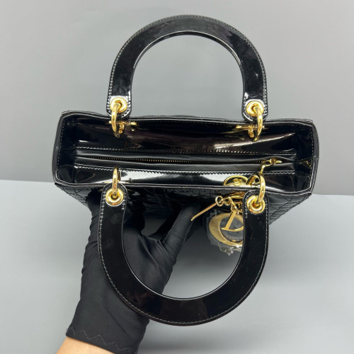 Dior Medium Lady Dior Patent Calfskin Black