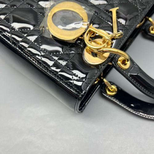 Dior Medium Lady Dior Patent Calfskin Black