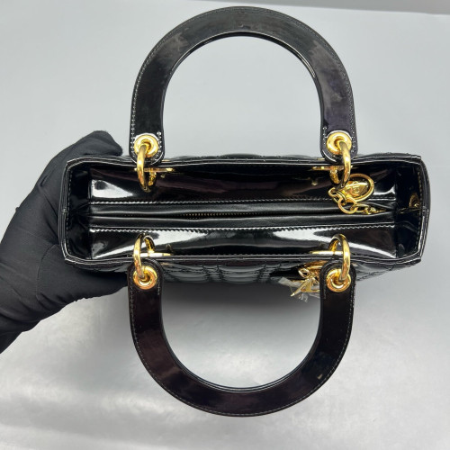 Dior Medium Lady Dior Patent Calfskin Black