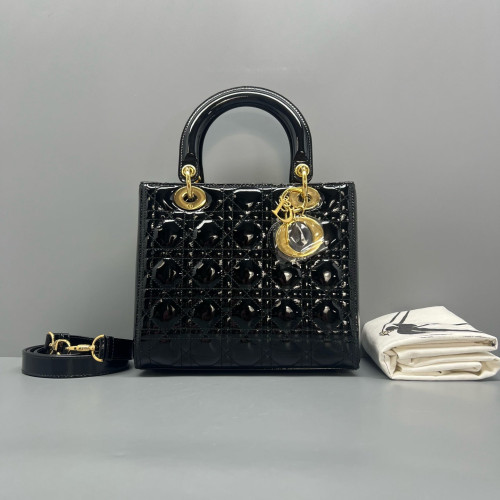 Dior Medium Lady Dior Patent Calfskin Black