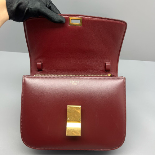 Celine Medium Classic Box Calfskin Burgundy