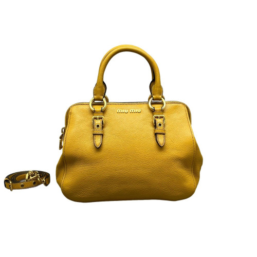 Miu Miu Two-Way Bag Grained Calfskin Yellow