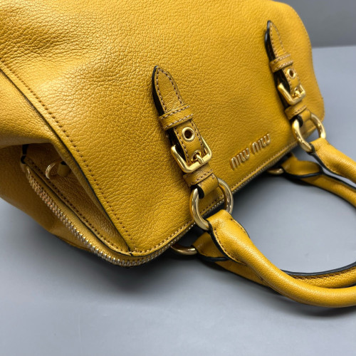 Miu Miu Two-Way Bag Grained Calfskin Yellow