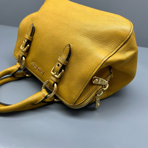 Miu Miu Two-Way Bag Grained Calfskin Yellow