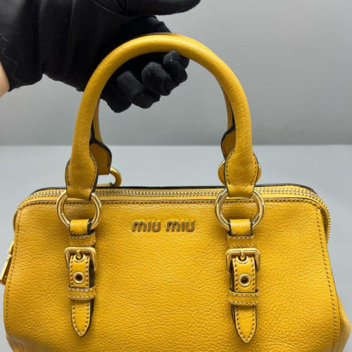 Miu Miu Two-Way Bag Grained Calfskin Yellow