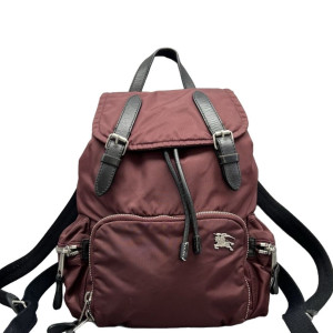 Burberry Medium Rucksack Backpack Nylon Calfskin Dark Red Black
