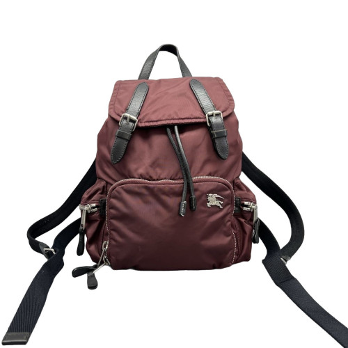Burberry Medium Rucksack Backpack Nylon Calfskin Dark Red Black