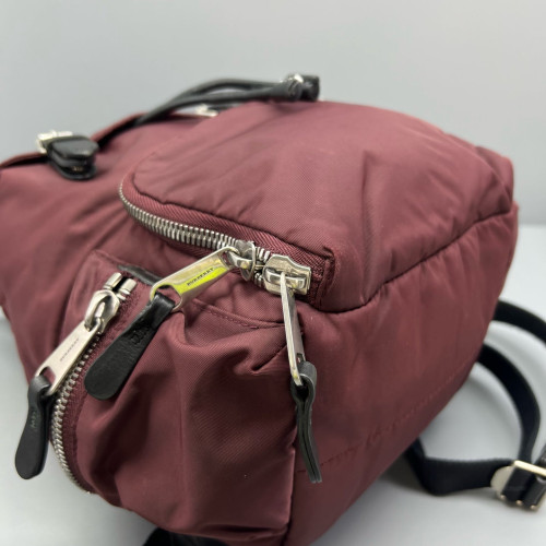 Burberry Medium Rucksack Backpack Nylon Calfskin Dark Red Black