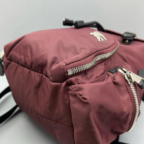 Burberry Medium Rucksack Backpack Nylon Calfskin Dark Red Black