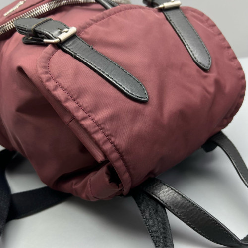 Burberry Medium Rucksack Backpack Nylon Calfskin Dark Red Black