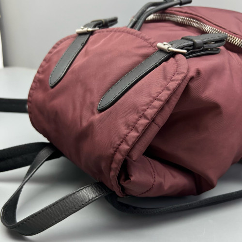 Burberry Medium Rucksack Backpack Nylon Calfskin Dark Red Black