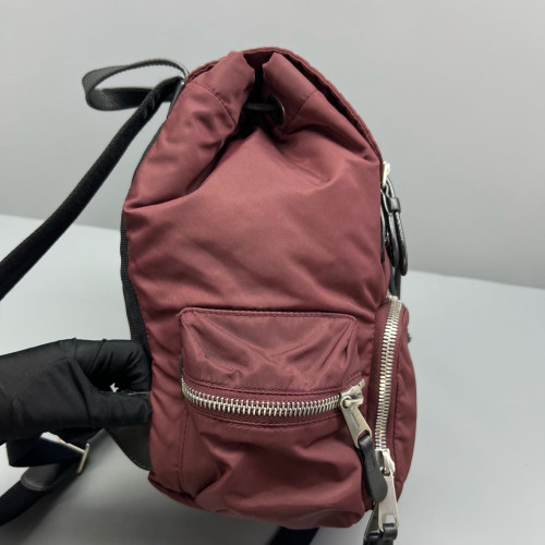 Burberry Medium Rucksack Backpack Nylon Calfskin Dark Red Black