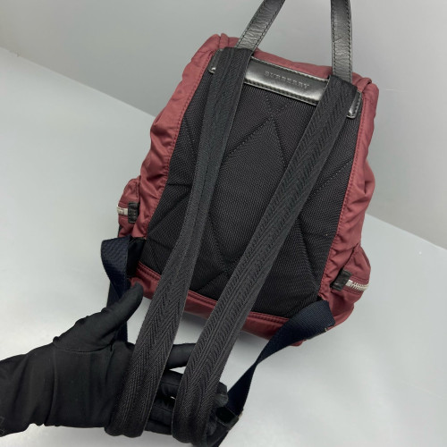 Burberry Medium Rucksack Backpack Nylon Calfskin Dark Red Black