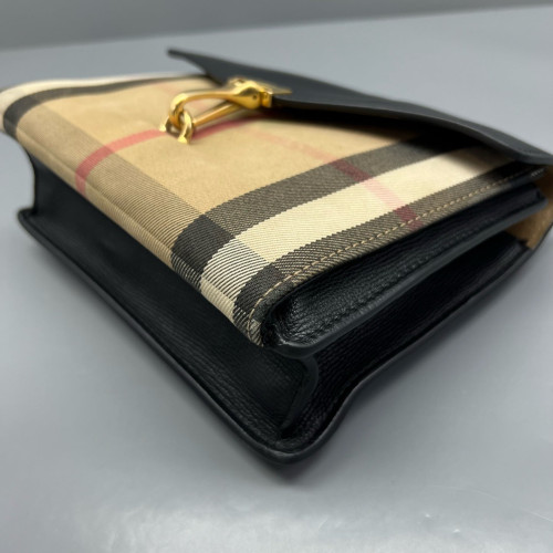 Burberry Small Macken Crossbody Bag Calfskin House Check Black Beige Khaki Burberry Small Macken Crossbody Bag Calfskin House Check Black Beige Khaki