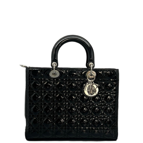 Dior Large Lady Dior Patent Calfskin Black