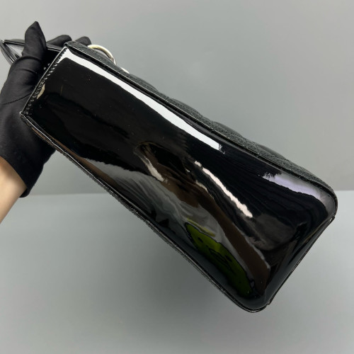 Dior Large Lady Dior Patent Calfskin Black