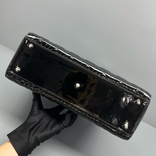 Dior Large Lady Dior Patent Calfskin Black