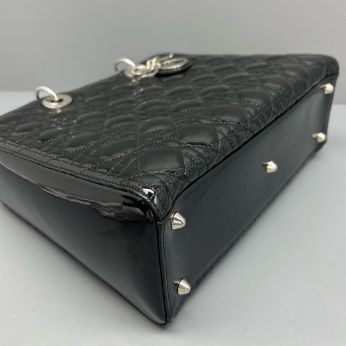 Dior Large Lady Dior Patent Calfskin Black