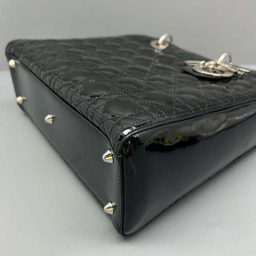 Dior Large Lady Dior Patent Calfskin Black