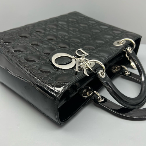 Dior Large Lady Dior Patent Calfskin Black