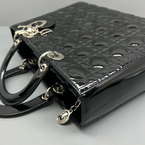 Dior Large Lady Dior Patent Calfskin Black