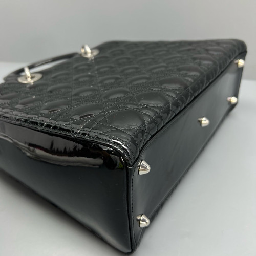 Dior Large Lady Dior Patent Calfskin Black