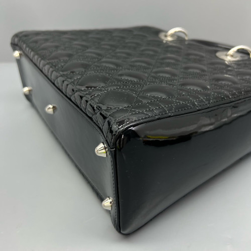 Dior Large Lady Dior Patent Calfskin Black