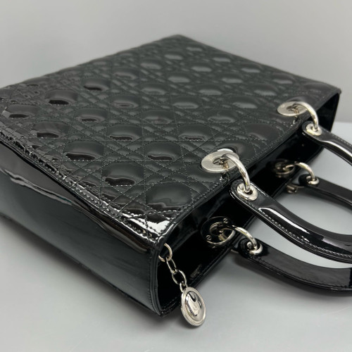 Dior Large Lady Dior Patent Calfskin Black