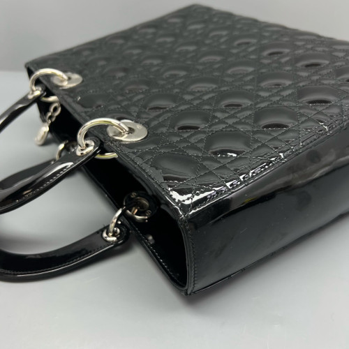 Dior Large Lady Dior Patent Calfskin Black