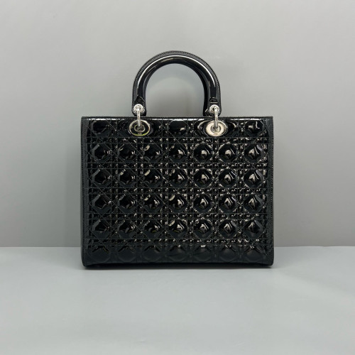 Dior Large Lady Dior Patent Calfskin Black