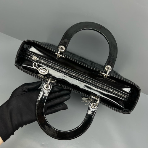Dior Large Lady Dior Patent Calfskin Black