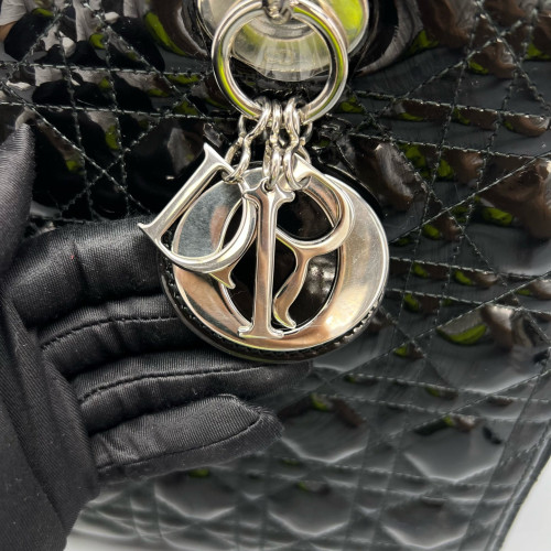 Dior Large Lady Dior Patent Calfskin Black