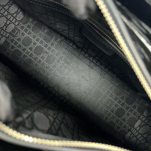 Dior Large Lady Dior Patent Calfskin Black