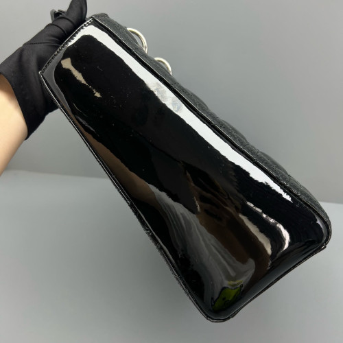 Dior Large Lady Dior Patent Calfskin Black