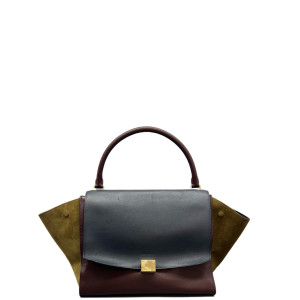 Celine Large Trapeze Suede Calfskin Black Brown Green