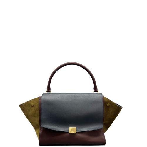 Celine Large Trapeze Suede Calfskin Black Brown Green
