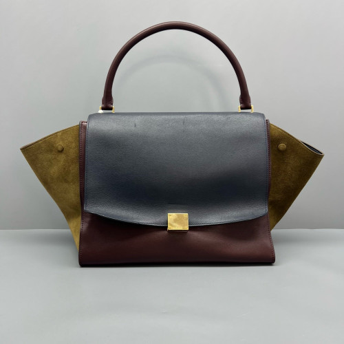 Celine Large Trapeze Suede Calfskin Black Brown Green