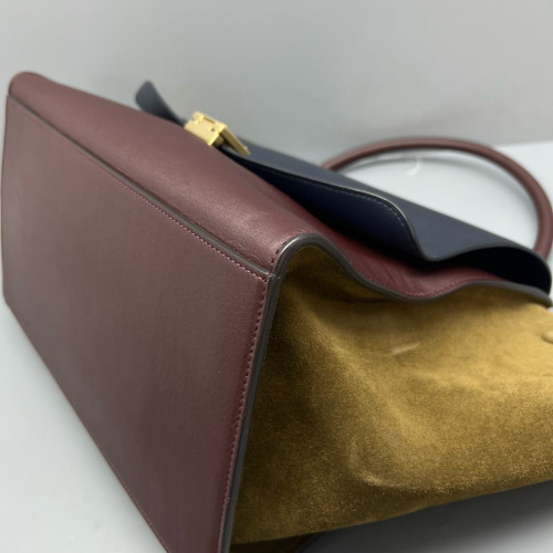 Celine Large Trapeze Suede Calfskin Black Brown Green