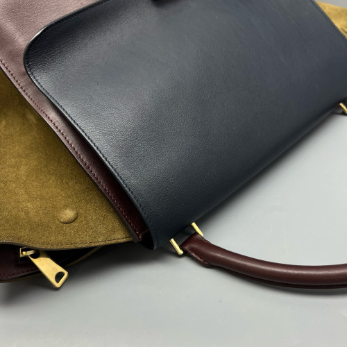 Celine Large Trapeze Suede Calfskin Black Brown Green