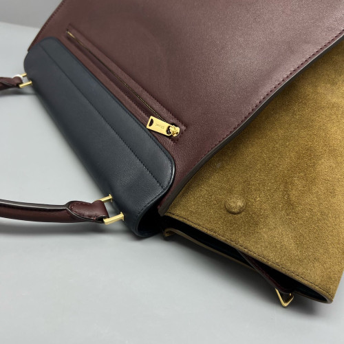 Celine Large Trapeze Suede Calfskin Black Brown Green