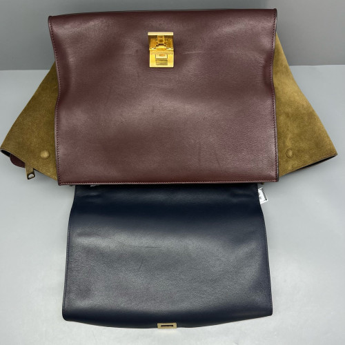Celine Large Trapeze Suede Calfskin Black Brown Green