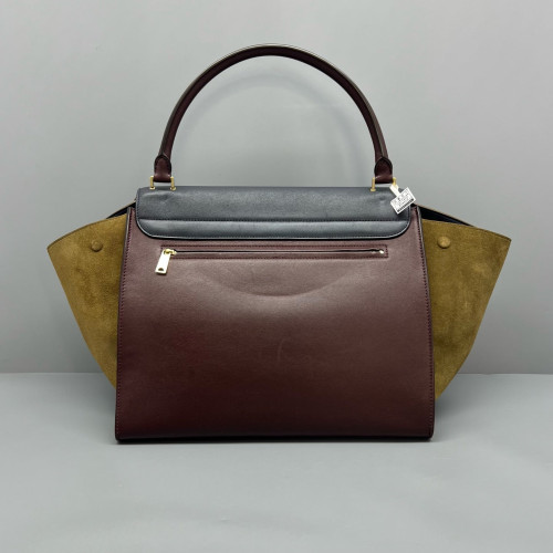 Celine Large Trapeze Suede Calfskin Black Brown Green
