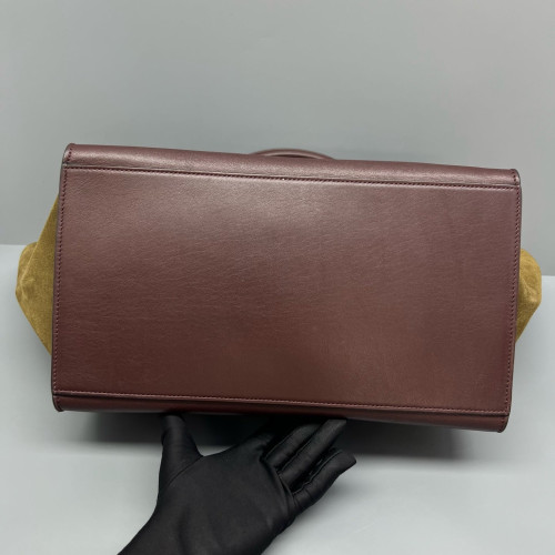 Celine Large Trapeze Suede Calfskin Black Brown Green