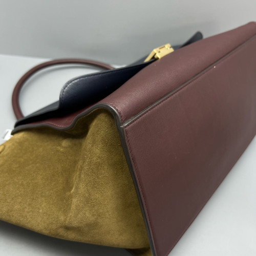 Celine Large Trapeze Suede Calfskin Black Brown Green