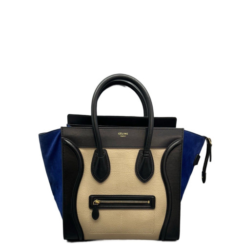 Celine Mini Luggage Calfskin Suede Black Beige Blue