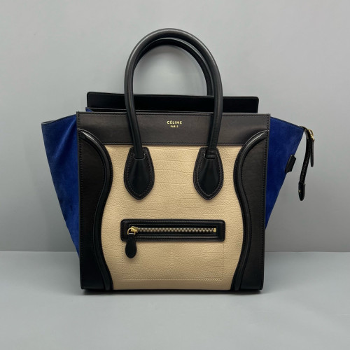 Celine Mini Luggage Calfskin Suede Black Beige Blue