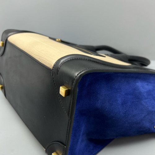 Celine Mini Luggage Calfskin Suede Black Beige Blue