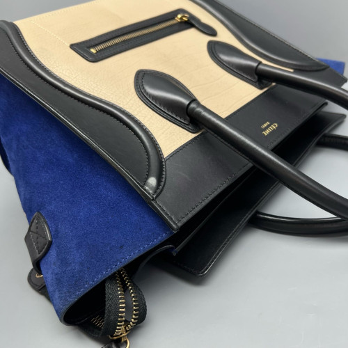 Celine Mini Luggage Calfskin Suede Black Beige Blue