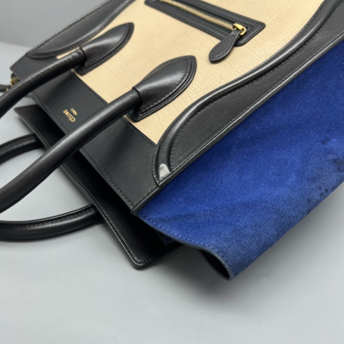 Celine Mini Luggage Calfskin Suede Black Beige Blue