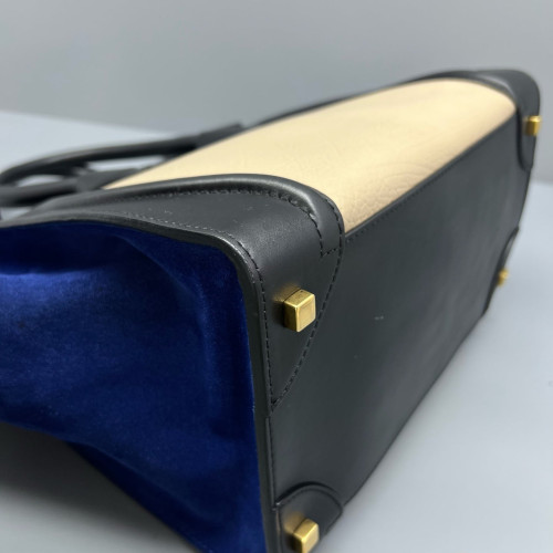 Celine Mini Luggage Calfskin Suede Black Beige Blue